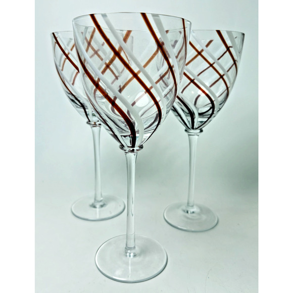 3 St Nicholas Square Peppermint Lane Red White Swirl Wine Glasses Candy Cane - Picture 1 of 6